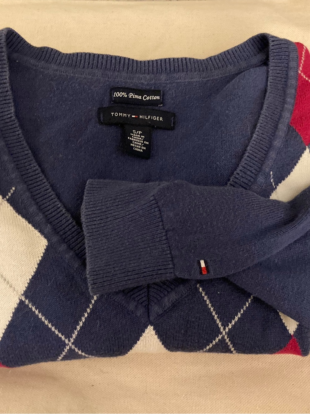 TOMMY HILFIGER V-Neck Argyle Sweater - Size Small - Picture 4 of 6